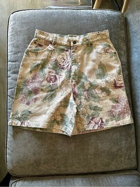 Vintage 90s JONES NEW YORK Sport Floral Linen Blend High Rise Shorts Size 6 (10)